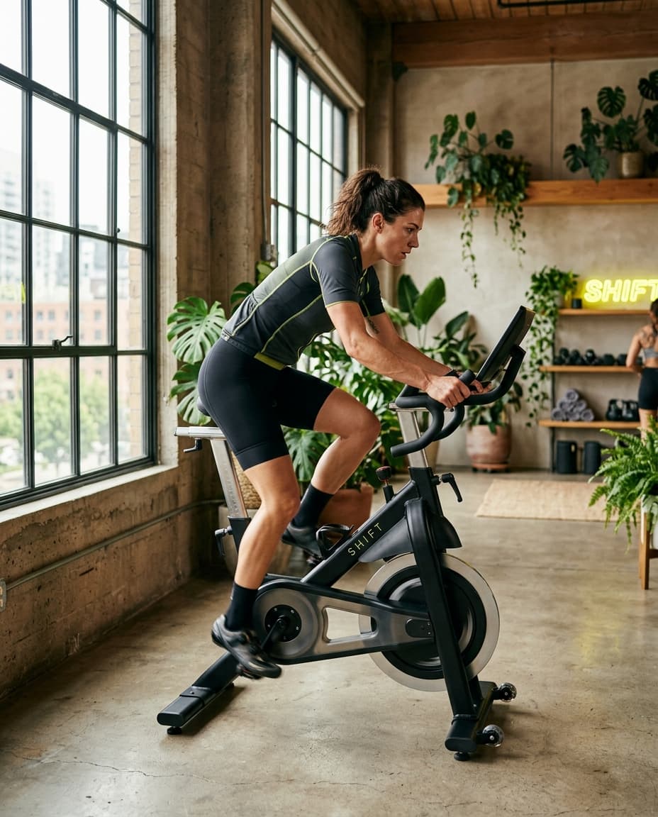 Una sesión de indoor cycling en The Shift